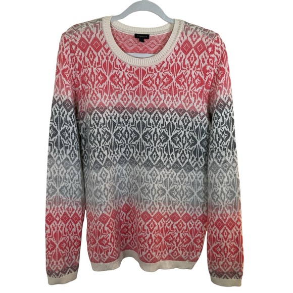 Talbots Sweaters - Talbots Fair Isle Gray, Coral, And White Wool-Blend Ombre Women’s Sweater.  Sz L